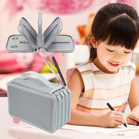 KTFgvq Pencil Case Large Capacity Compartment Organizer Stationery Storage Bag Multifunctional for Classroom Office Supplies, Gray