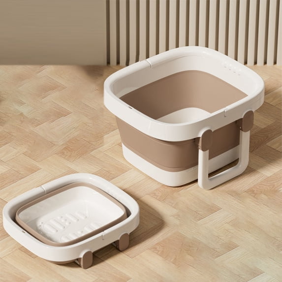 KTFgvq Portable Folding Tub, Insulated Soaking Basin, Deep Calf Wash Bucket for Home Use, Brown