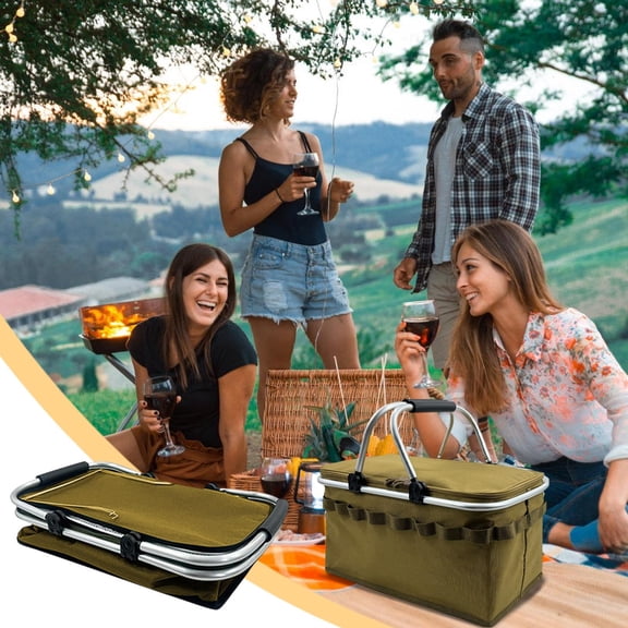KTFgvq Portable Insulated Cooler Bag, Foldable Design, Leak-Resistant Compartment, Maintains Temperature for Picnics Outdoors Travel, Multicolor