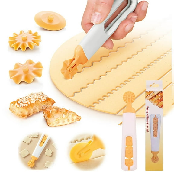 KTFgvq Roller Cutter Set, Fancy Baking Tools, Serrated Edges Dough Cutter, Kitchen Pastry Decorating for Home Bakers, Yellow