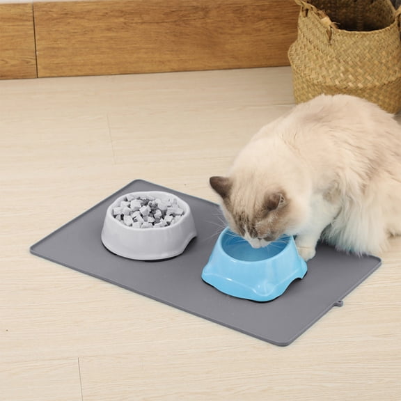 KTFgvq Silicone Pet Feeding Mat with Raised Edges, Water-Resistant Dog Cat Bowl Placemat, Heat Resistant Kitchen Counter Tray, Easy Clean Floor Protector, 9.45" x 15.74", Gray