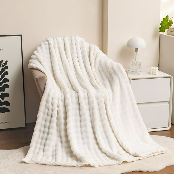 KTFgvq Soft Fleece Blanket, Cozy and Warm, Double-Sided Plush, All-Season Comfort for Bed Couch Sofa, White