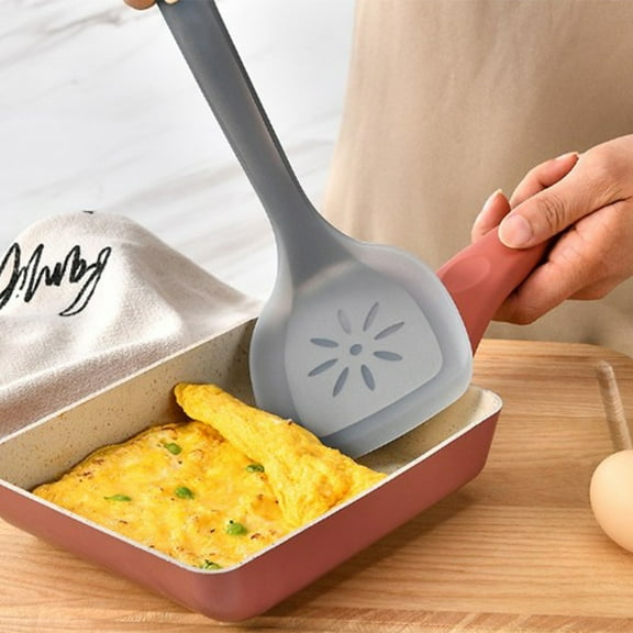 KTFgvq Spatula Turner, Heat Resistant Wooden Handle, Sturdy Steel, Flipping and Serving Utensil for Kitchen Cooking, Black