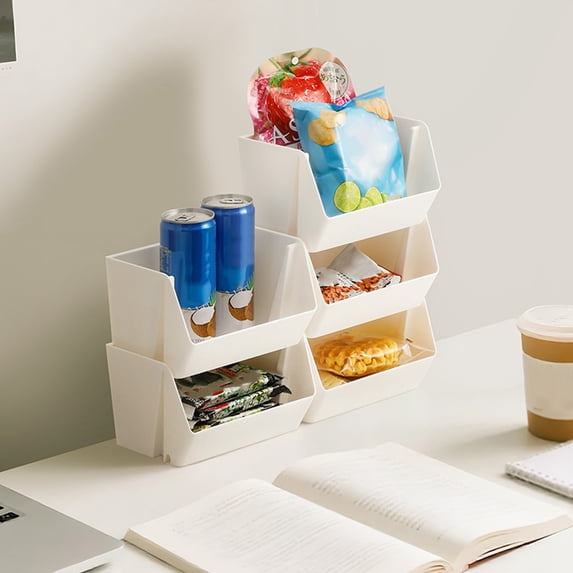 KTFgvq Stackable Storage Basket, Desktop Organizer, Plastic Box, Multifunctional Home Office Container, for Organizing Supplies, White