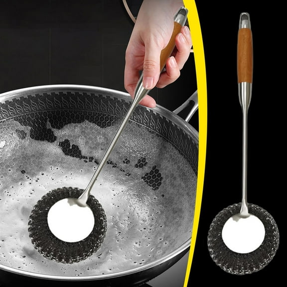 KTFgvq Stainless Steel Scrub Brush, Built-In Scouring Pad, Heavy Duty Pot Brush, Dishwashing and Kitchen Cleaning Tool, White