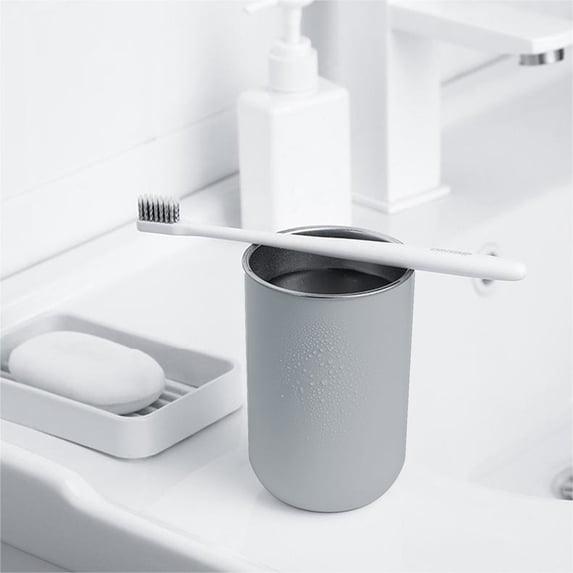 KTFgvq Stainless Steel Toothbrush Cup, Modern Bathroom Organizer, Sleek Brushing Holder, for Countertop Storage, Gray