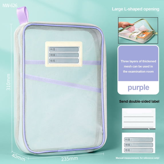 KTFgvq Subject Organizer Bag Mesh File Pouch Thickened Document Holder for Exam Papers Books Storage, Purple