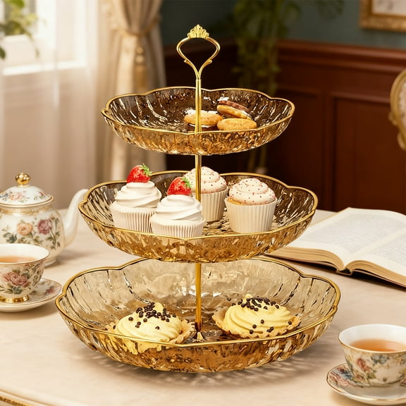 KTFgvq Three Tier Serving Tray Elegant Home Decor Living Room Coffee Table Snack Dish Candy Bowl Party Platter, Gold