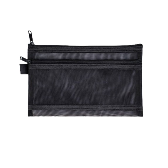 KTFgvq Transparent Mesh Pen Bag Double Zipper Large Capacity Stationery Organizer for Classroom Office Exam Supplies, Black