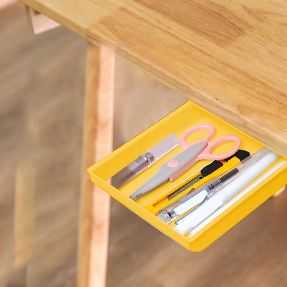 KTFgvq Under Desk Drawer Organizer, Adhesive Mounting, Versatile Storage, for Office and Home Use, Yellow