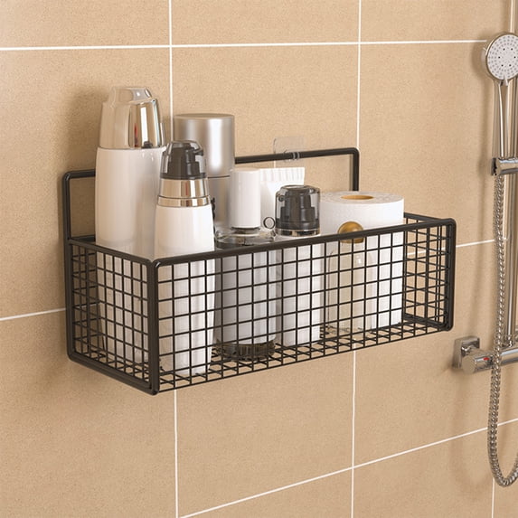KTFgvq Wall Mounted Shelf, Rustic Wood Look, Metal Frame, Storage Organizer for Bathroom Kitchen, Black