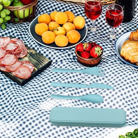 KTFgvq Wheat Straw Cutlery Set Portable Outdoor Travel Utensils Reusable for Picnics Camping, Green