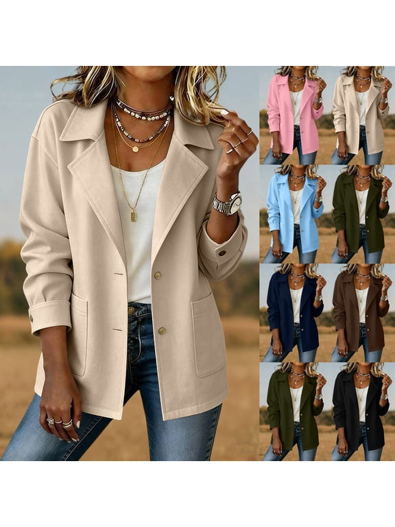 Women's Button Up Shacket, Collared Utility Jacket, Relaxed Fit Casual Coat with Exterior Pocket for Casual Work, Beige 2XL