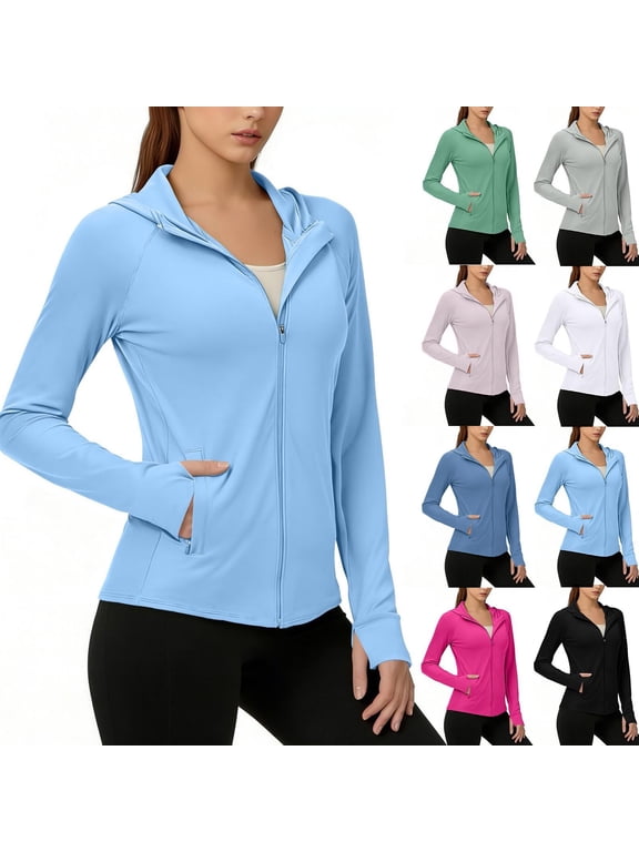 Women's Fitted Hooded Yoga Jacket, Quick-Dry Running Coat, Stretch Athletic Outerwear, Slim Zip-Up Activewear for Workout Casual, Gray M