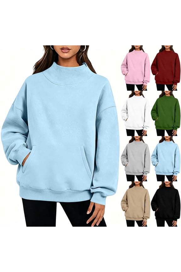 Women's Funnel Neck Sweatshirt, Oversized Pullover Top, Relaxed Fit Casual Shirt for Vacation Work Leisure, White S