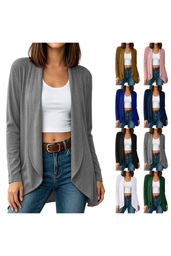 Women's Open Front Drape Cardigan, Relaxed Fit Knit Outerwear, Casual Long Sleeve Layering Jacket, Pull-on Cocoon Style for Casual Loungewear Vacation, Black S