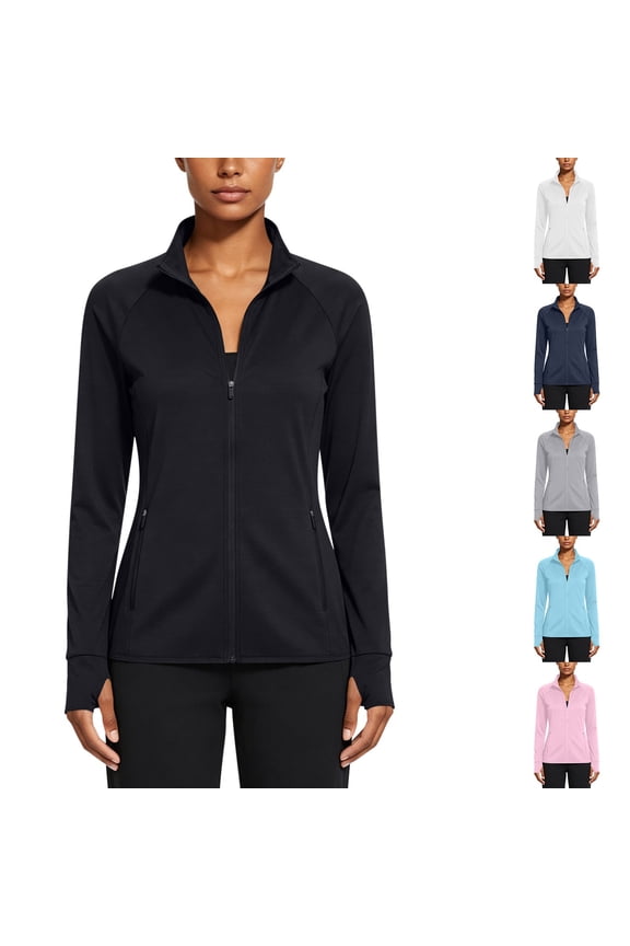 Women's Slim Fit Track Jacket, Zip Up Performance Outerwear, Athletic Sport Coat for Casual Athletic Workout, Light Blue 2XL