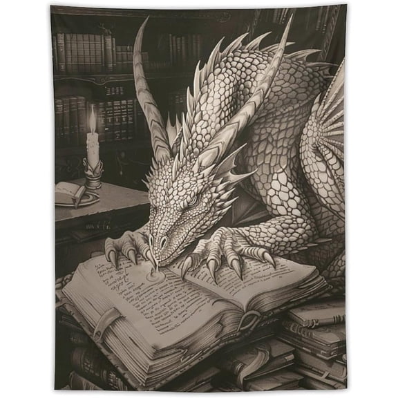KTIMIPE Reading Book Cool Retro Fantasy Dragon Tapestry Large Wall Art Decor Wall Hanging Flag Backdrop for Living Room Dorm Office Bedroom 40"×60"