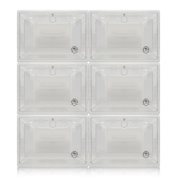 KTJJ Plastic Shoe Box Closet Organizer with Magnetic Door, 6 Pack, Clear
