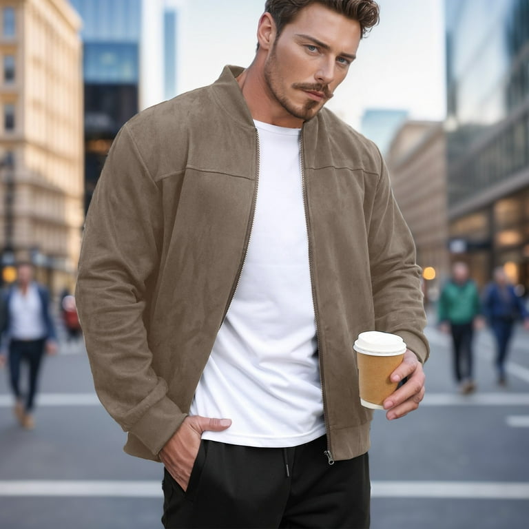 KTJTDRVH Men s Lightweight Work Jacket Solid Color Suede Lightweight Stand Up Collar Zipper Cardigan Jacket Loose Business Comfortable Trendy Jacket For Outdoor Hiking Walmart