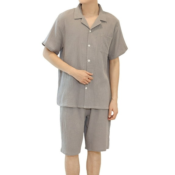 KTJTDRVH Mens Sleepwear Pajama Male Summer Pure Cotton Pajama Set Short Sleeved Pajamas Casual Loose Cardigan Home Clothing Enjoying Comfort