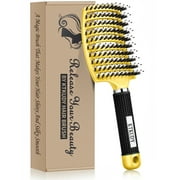 KTKUDY Detangling Brush Boar Bristles Hair Brush Make Hair Shiny & Healthier Curved and Vented Detangler Brush for Women Men Kids Wet and Dry Hair (Yellow)