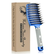 KTKUDY Detangling Brush for Adults & Kids Boar Bristles Hair Brush Make Hair Shiny & Healthier - For Wet and Dry Hair (Blue)