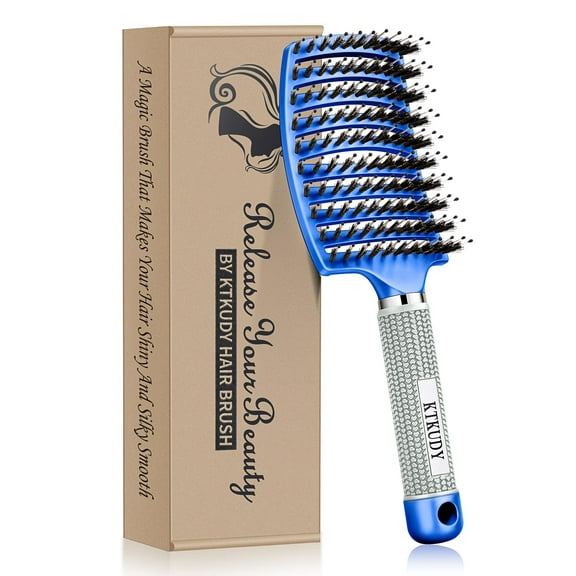 KTKUDY Detangling Brush for Adults & Kids Boar Bristles Hair Brush Make Hair Shiny & Healthier - For Wet and Dry Hair (Blue)