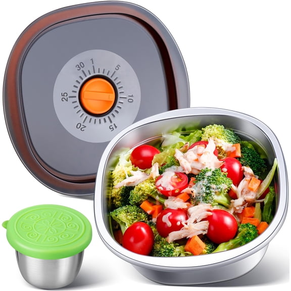 KTKUDY Stainless Steel Salad Bowl with Lid & Dressing Cup - 50 oz Leakproof Salad Container for Meal Prep & Lunch To Go, Dishwasher Safe