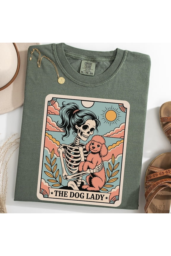 Poodle Skeleton Tarot Card Gothic Graphic Tee Dog Illustration Comfort Colors Unisex Cotton T-Shirt, Size S-3XL