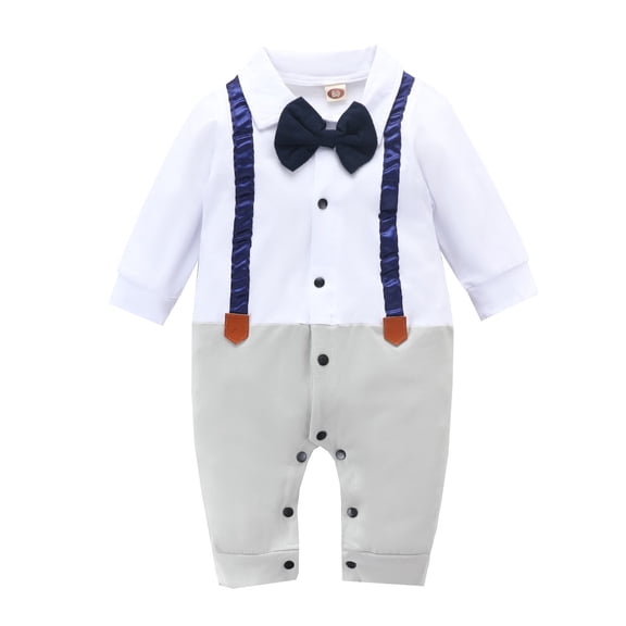 KTMKH Baby Girl Boy Outfit Boys Gentleman Suit Bowtie Romper Patchwork Colour Long Sleeve Toddler Romper Jumpsuit Onesie Bodysuit Jumpsuit For 9-12 Months