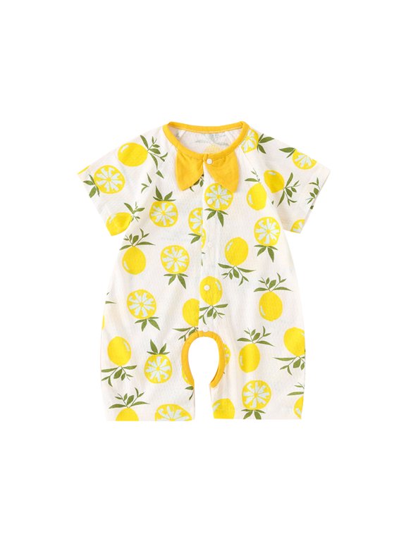 Baby Girls Romper Print Lemon Jumpsuit Boys Fruit Romper Clothes Girls Outfits For 12-18 Months