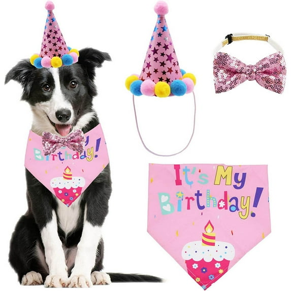KTMKH Dog Clothes Dog Birthday Bandana Scarf And Dog Girl Boy Birthday Party Hat With Cute Dog Bow Tie For Small Dog Pet