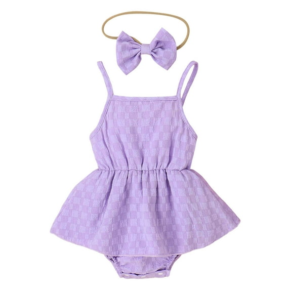 KTMKH Girls Sleeveless Solid Color Ruffles Romper Bodysuits With Headbands Outfits For 9-12 Months