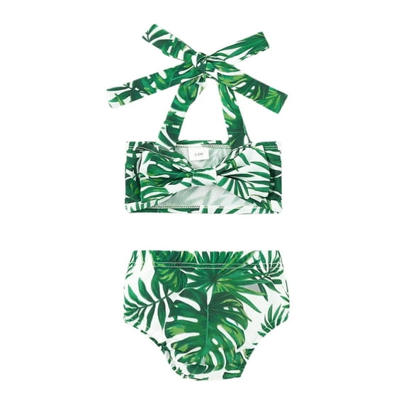 KTMKH Girls Swimsuit 2 Piece Bathing Suits Toddler Summer Bowknot Watermelon Cartoon Leaves Printed Two Piece Bikini Swimwear For 9-12 Months