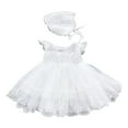 thumbnail image 1 of KTMKH Little Girls Dress Baby Girls Baptism Lace Crochet Tulle Crewneck Ruffled Sleeve Bubble Princess Party Dresses 0-3 Months, 1 of 8