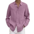 thumbnail image 1 of KTMKH Male Summer Solid Casual Plus Size Loose Shirt Mens Turn Down Collar Long Sleeve Shirt, 1 of 5