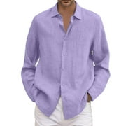 KTMKH Male Summer Solid Casual Plus Size Loose Shirt Mens Turn Down Collar Long Sleeve Shirt