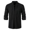 thumbnail image 1 of KTMKH Men Solid Stand Neck Top Shirt Loose Long Sleeve Top Shirt Laning Fashion Elegant Blouse Top Casual Top, 1 of 3