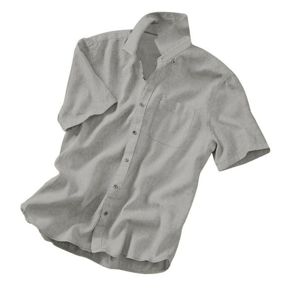 KTMKH Men's Cotton And Linen Solid Color Lapel Short Sleeved Casual Jacket