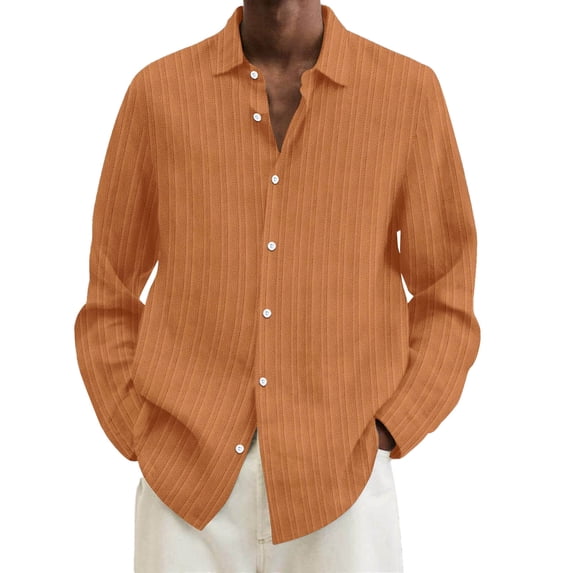 KTMKH Men's Fall Casual Solid Lapel Striped Stretch Button Sweater Short Sleeved Shirt