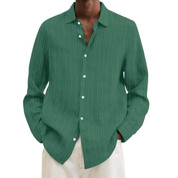 KTMKH Men's Fall Casual Solid Lapel Striped Stretch Button Sweater Short Sleeved Shirt
