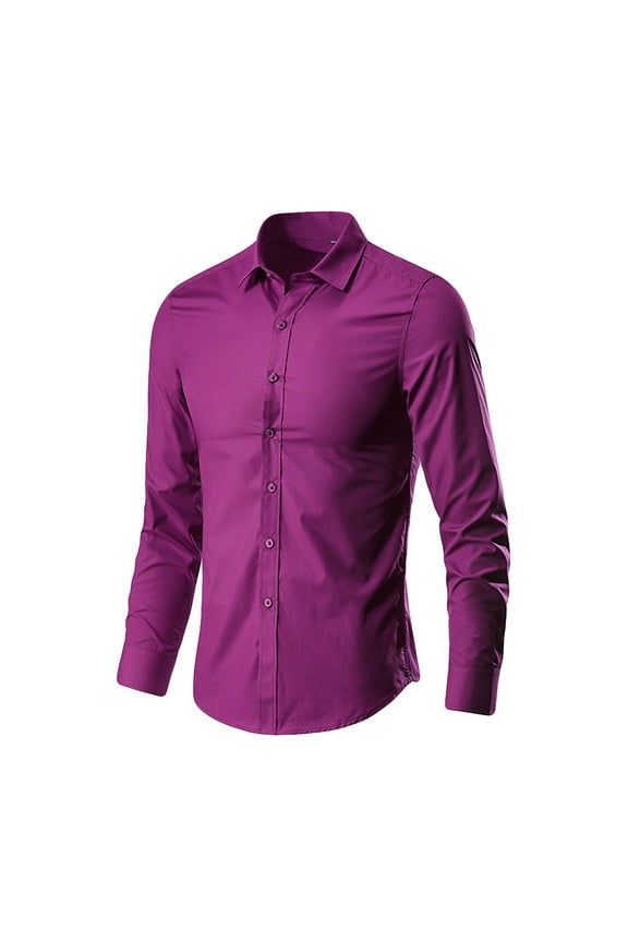 Men's Fashion Business Leisure Lapel Pure Color Long-sleeved Shirt Top Blouse
