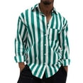 thumbnail image 1 of KTMKH Mens Casual Button Down Shirts Fall Striped Print Stand Collar Long Sleeve Pocket Blouse Dress Shirts For Men Mint Green S, 1 of 7