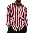 thumbnail image 1 of KTMKH Mens Casual Button Down Shirts Fall Striped Print Stand Collar Long Sleeve Pocket Blouse Mens Dress Shirts Red XL, 1 of 7