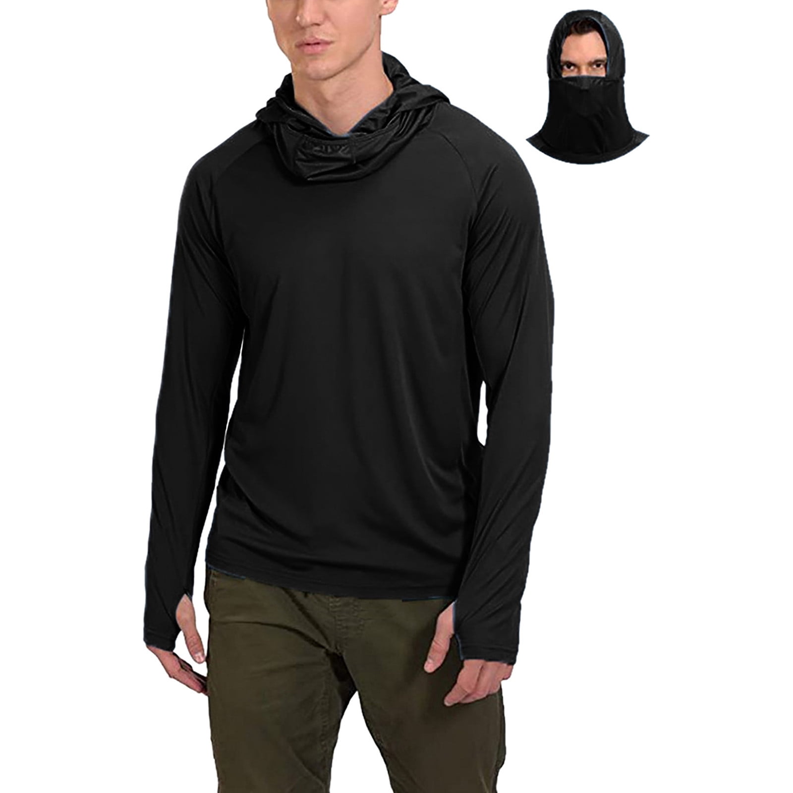 KTMKH Mens Shirts Face Long Thumb Mask Hole Sleeve Hoodie Sunscreen ...