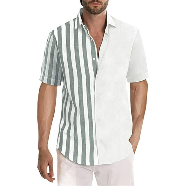 KTMKH Mens Shirts Hawaiian Beach Hawaii Beach Short Sleeved Striped