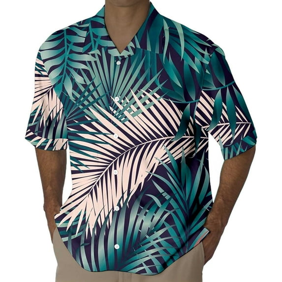 KTMKH Mens Short Sleeve Shirt Casual Vacation 3D Print Seaside Coconut Leaf Print Shirt