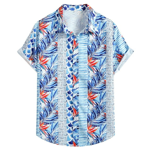 KTMKH Mens Summer Fashion Casual Hawaiian Print T Shirt Shirt Short Sleeve Shirt Beach Clothes