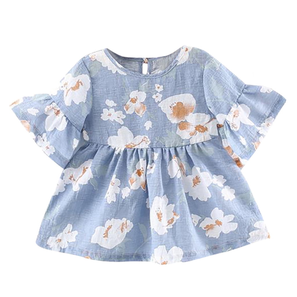 KTMKH Toddler Baby Girl Dress Girls Floral Sleeve Flare Clothes Flower